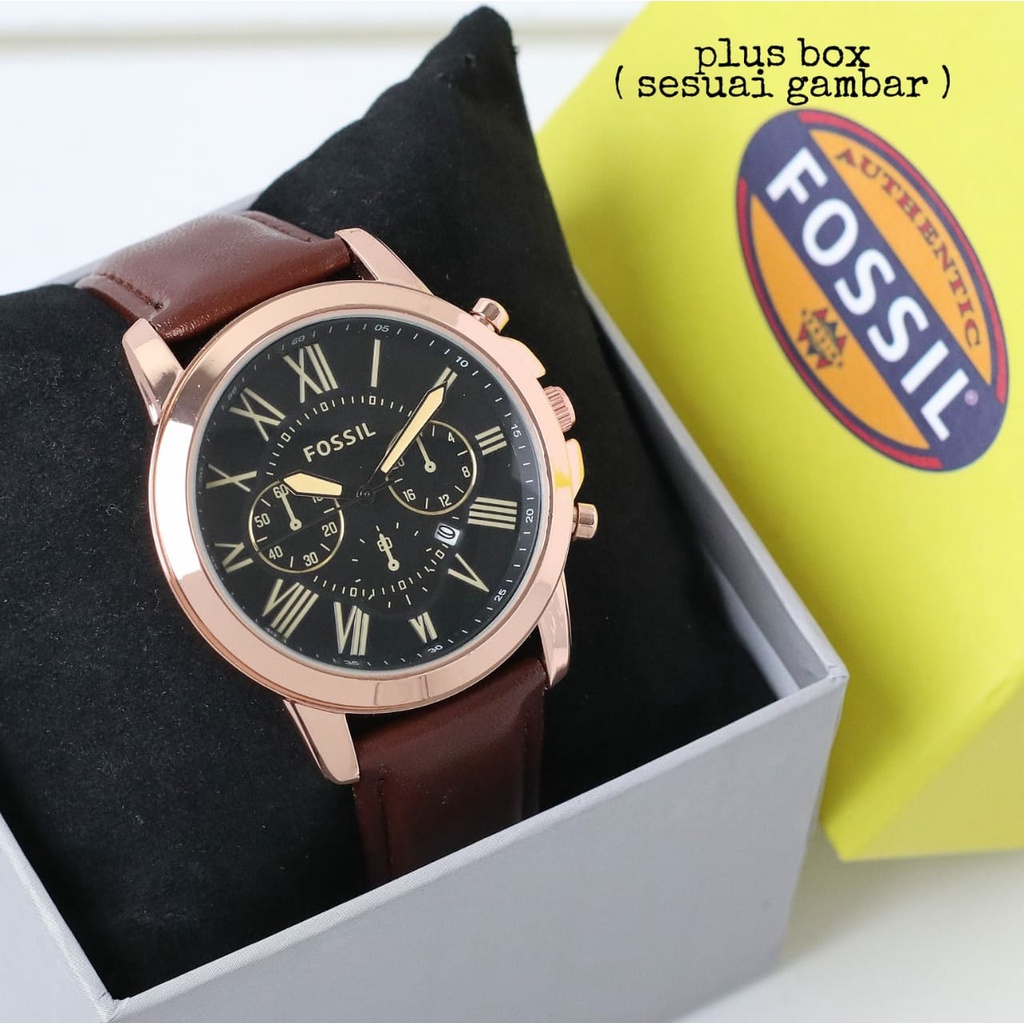 Jam Tangan Pria Fashion L5954S Tali Kulit Tanggal Aktif Chrono Variasi Free Box Exclusive &amp; Baterai