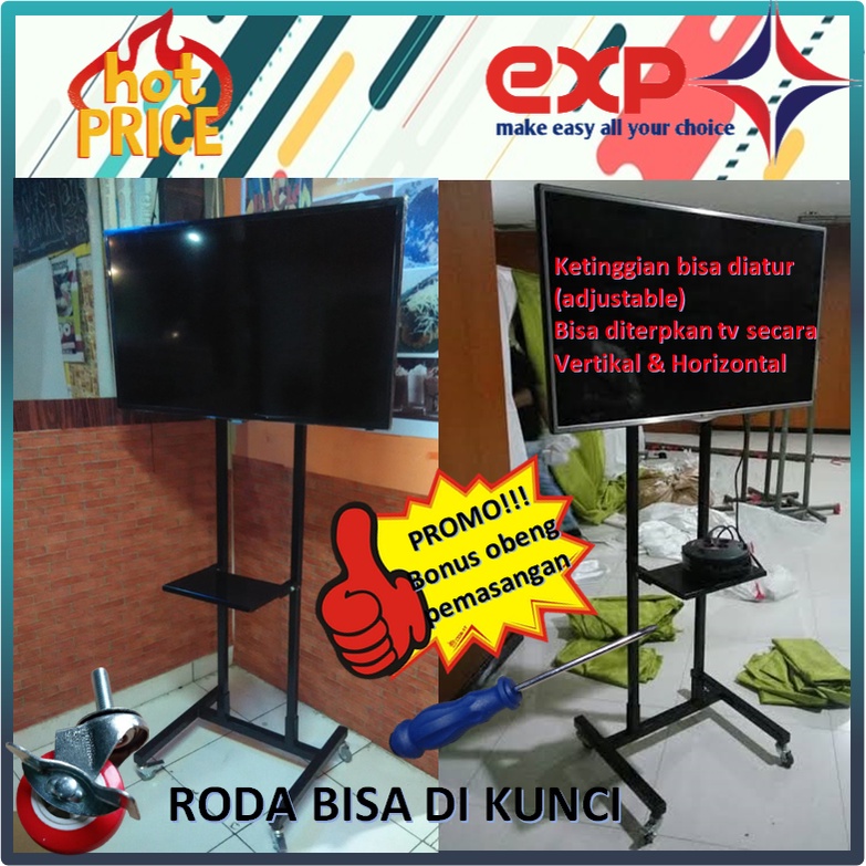 Garansi cocok!!! Bracket TV Standing 32&quot; s/d 65&quot; AKARI pakai RODA KOKOH 100% BESI MURNI