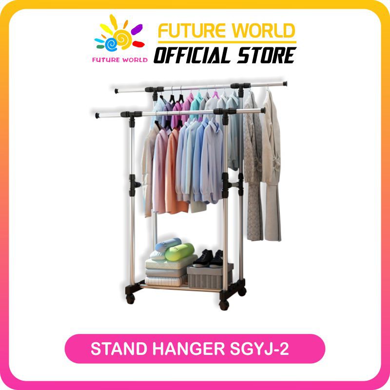 Stand Hanger Rak Serba Guna Dengan 4 Roda Jemuran Baju Lemari Gantung Serbaguna Sgyj 2