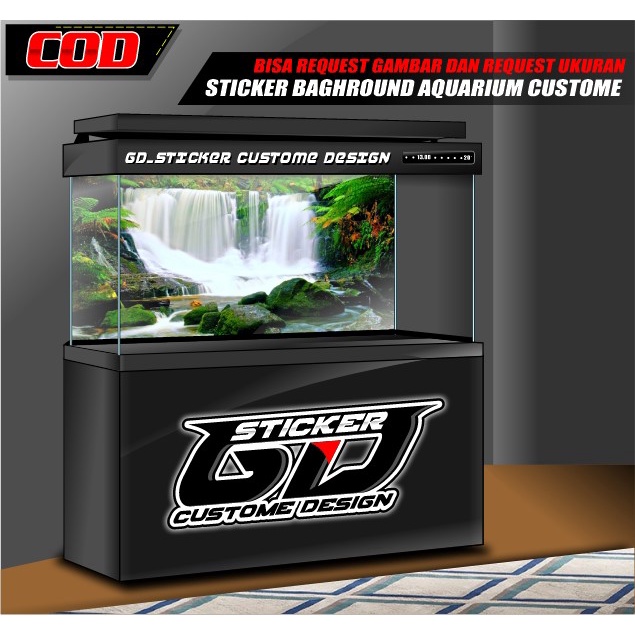 STICKER AQUARIUM / BACKGROUND AQUARIUM / WALLPAPER AQUARIUM WATERFALL / AIR TERJUN 3D