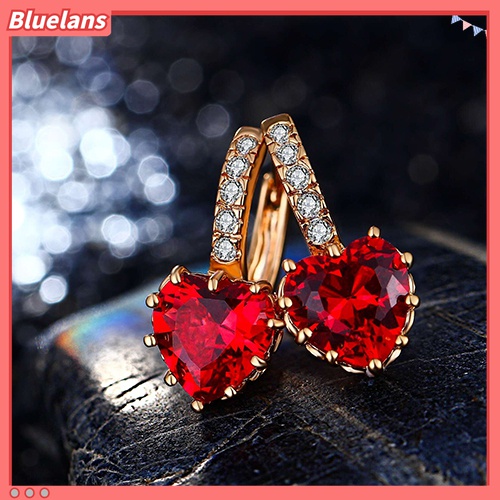 Perhiasan Anting Bentuk Hati Warna Merah Lapis Emas 18K Untuk Wanita