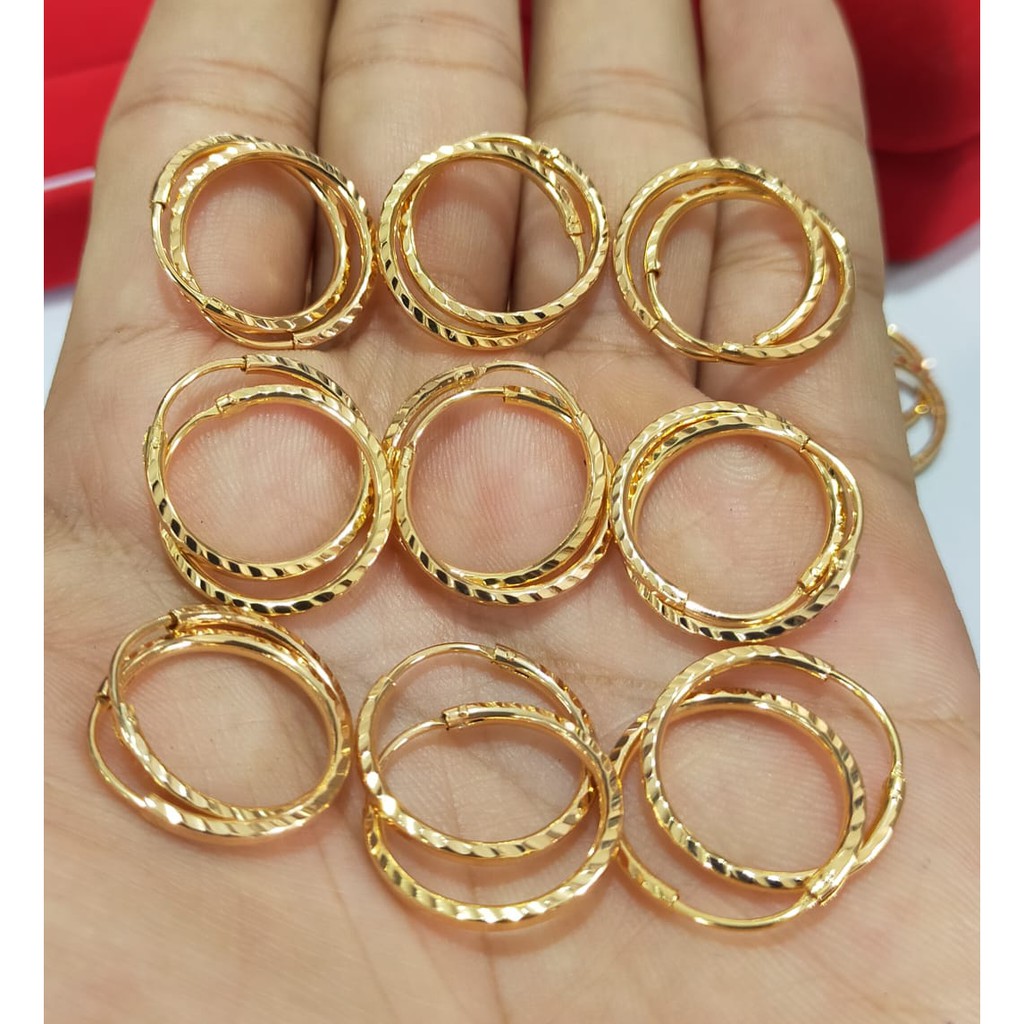 Anting gipsi polos/ukir, perak 925, sepu emas kuning