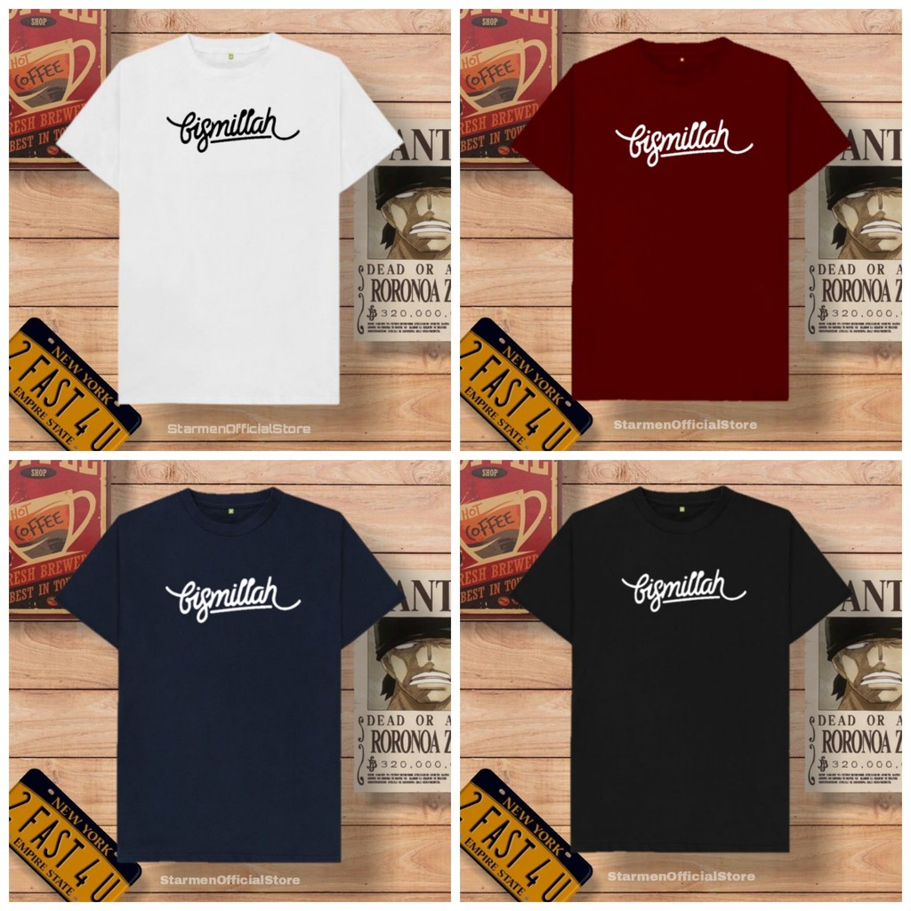 Kaos Distro Unisex BISMILLAH Katun Combed 30s / sablon polyflex /polyflex premium / Pakaian Pria Wanita Atasan Cowok Cewek /kaos kekinian / kaos viral / tshirt tumbrl tee basic /SIZE M , L , XL , XXL / kaus oblong oversize kaos murah best seller ready