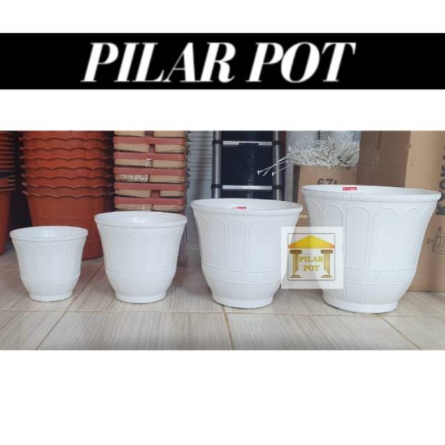 pot bunga tanaman roma putih tinggi 30cm + tatakan putih