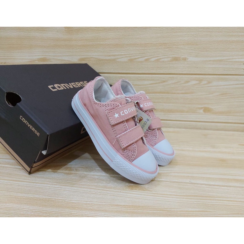 SEPATU ANAK PEREMPUAN | SEPATU SNEAKER ANAK PEREMPUAN | SEPATU ANAK CONV3RS3 4LL ST4R WARNA PEACH TINGGI,PENDEK,VELCRO USIA 1-8 TAHUN SIZE 21-35