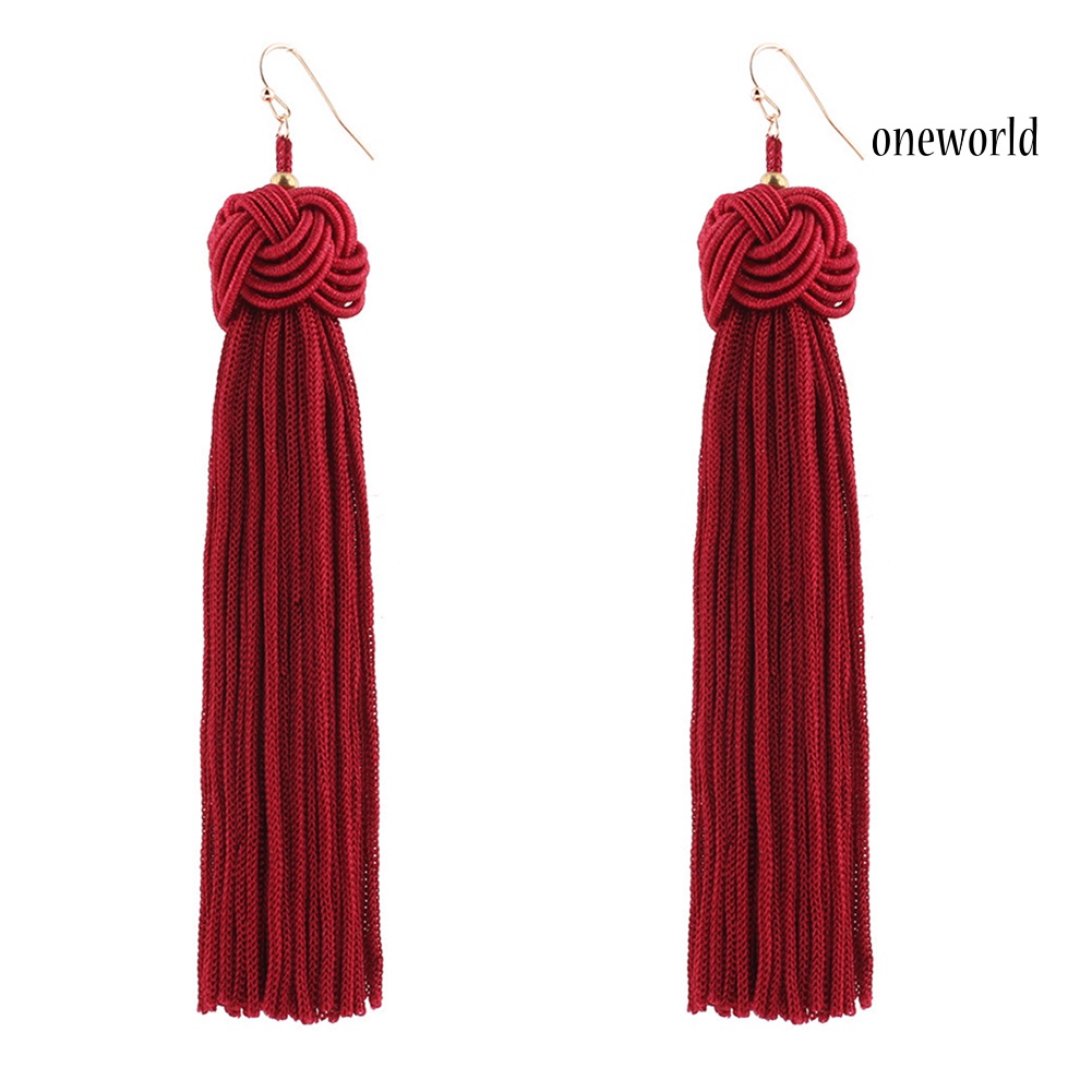 OW@ Bohemian Women Woven Knot Long Tassel Dangle Hook Earrings Statement Jewelry