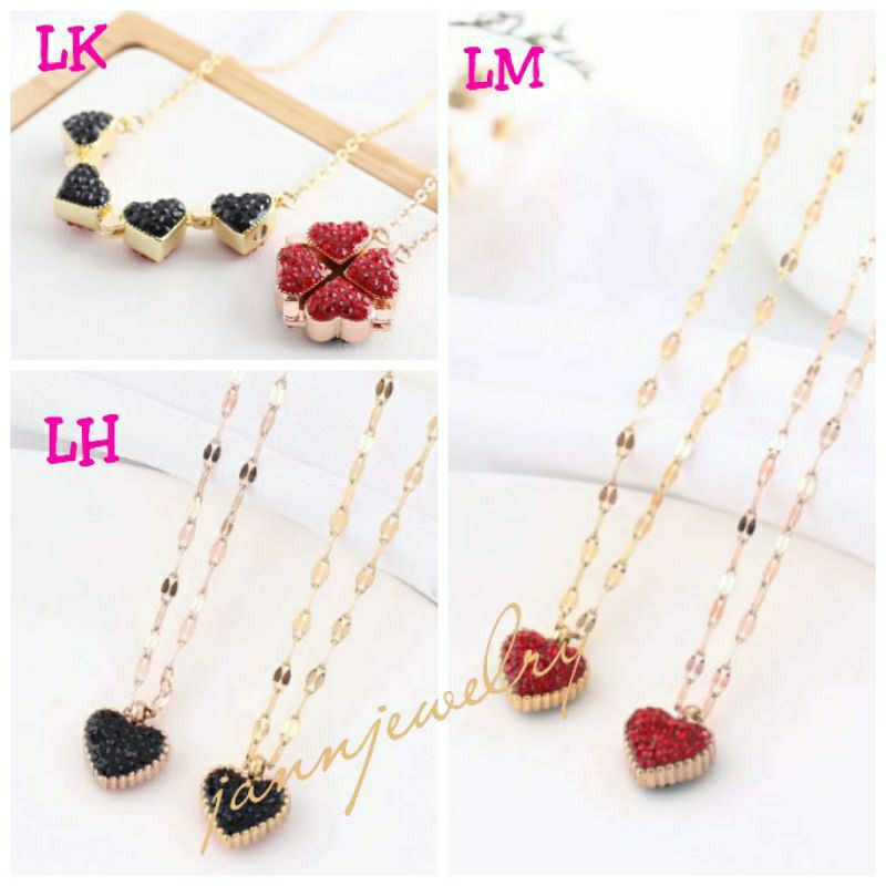 kalung unik love Clover Titanium Asli Anti Karat &amp; Luntur uk 45Cm KT-18