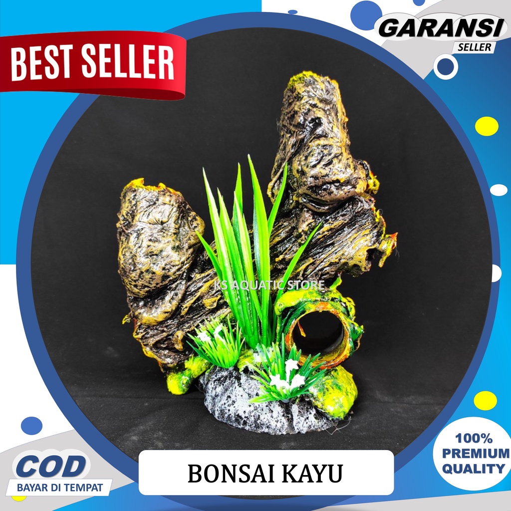 Hiasan Aquarium Tanaman Plastik Terowongan Bonsai ikan l Hiasan Akuarium Bonsai Kayu Daun Rumput