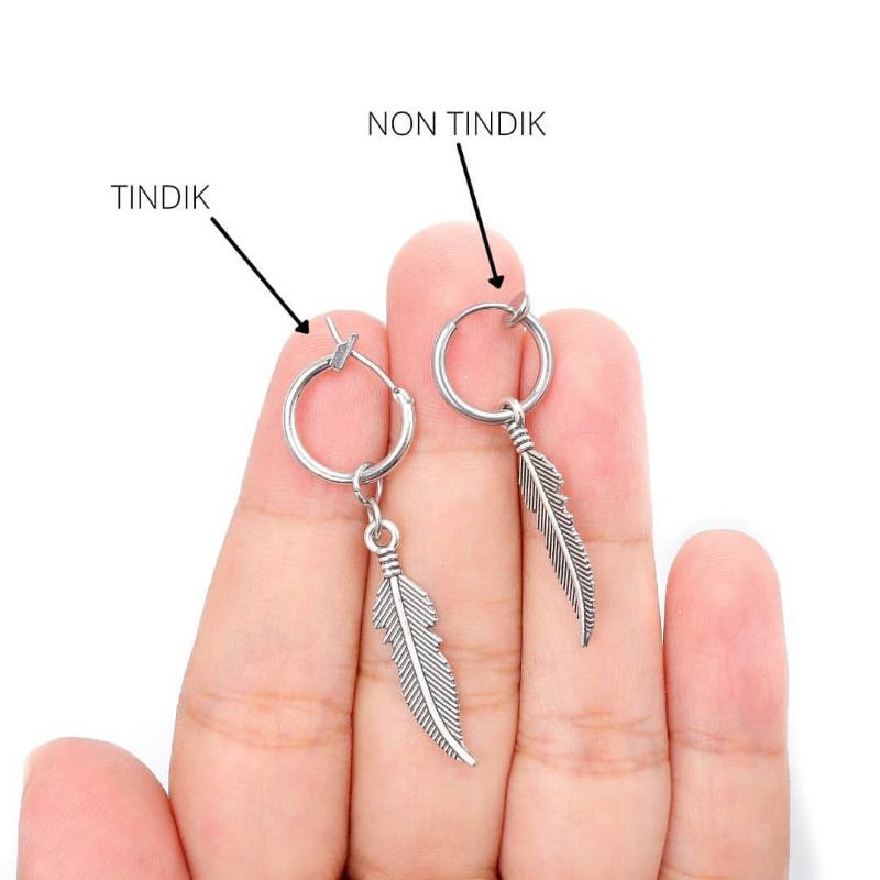 Anting tindik dan jepit model daun bahan stainless steel