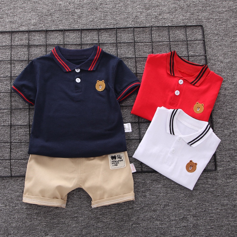 Setelan Anak Laki Laki Lengan Pendek / Baju anak polo laki laki / Setelan Kemeja anak cowok Motif KMJ POLO BEAR