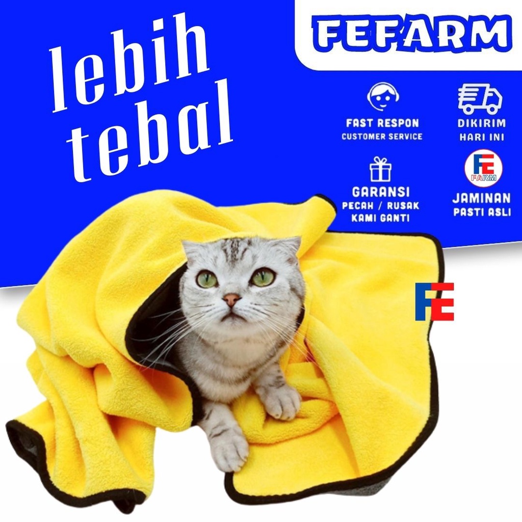 Handuk Grooming 2 lapis Kuning Abu Kucing Anjing Daya Serap Tinggi dan Lembut bahan Microfiber Cepat Kering FEFARM