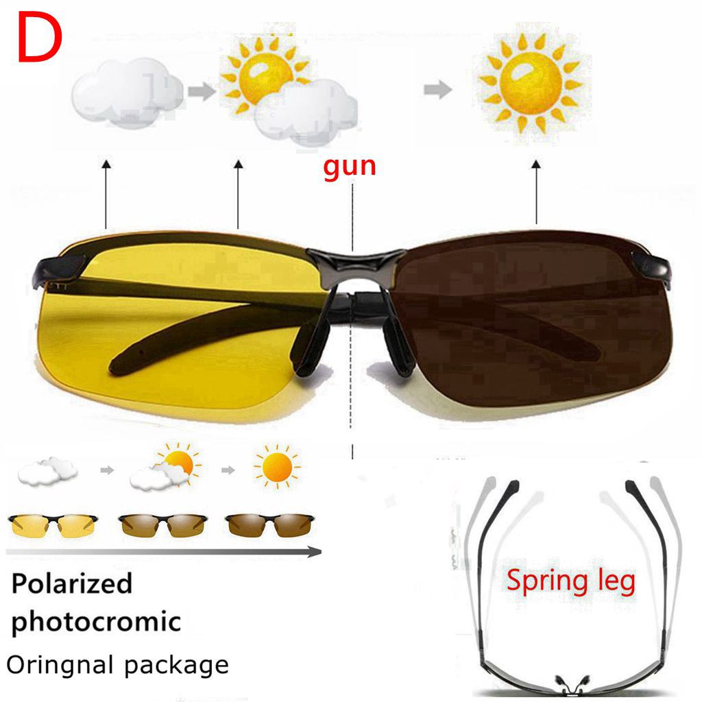 UV400 Kacamata Polarized Photocromic Pria Wanita Photocromic Siang Malam Auto Change Color-D