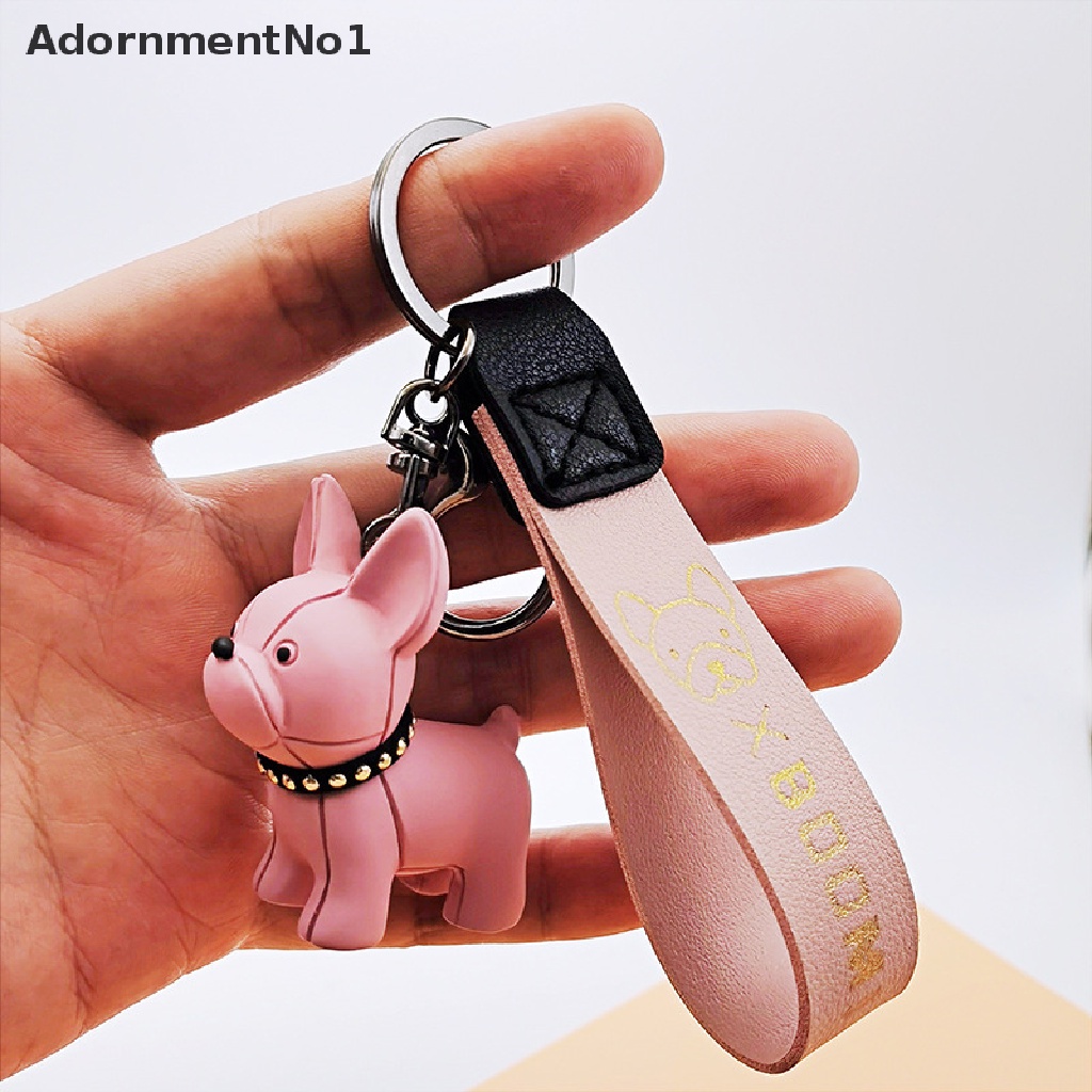 (AdornmentNo1) 1pc Gantungan Kunci Bentuk Anjing French Bulldog Bahan Kulit PU Untuk Wanita