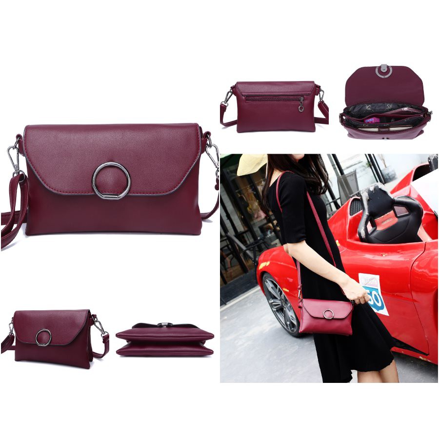 TAS HANDBAG TENTENG MERAH MARUN WINE TUA SIMPEL LENTUR BAGUS CEWEK BAG