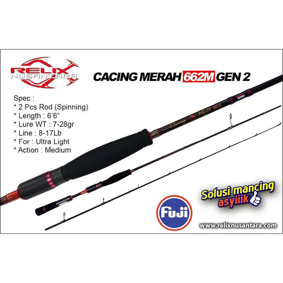 Rod SPINNING RELIX NUSANTARA CACING MERAH GEN 2 / 662M (198cm / Line Test 8-17lbs / Lure Weight 7-28gr / Weight 120gr / 9pcs Guide)