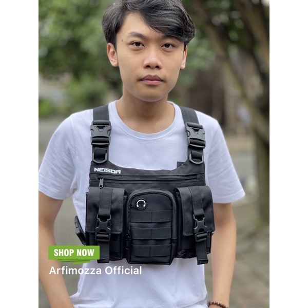 TAS DADA PRIA TERBARU TACTICAL ARMY / CHEST RIG BAG / TAS SELEMPANG PRIA ORIGINAL NEISDA BLACK THREE POCKET