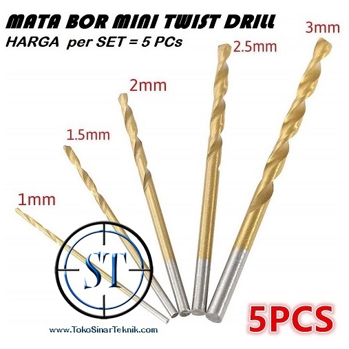 5 Pcs Mata Bor Micro PCB Kayu Besi HSS Lapis Titanium Twist Drill Bits Set Coated size 1.0mm 1.5mm 2.0mm 2.5mm 3.0mm