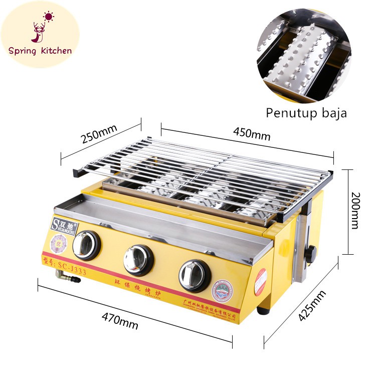 【COD】OMICKO Kompor Panggangan Sosis 2 Tungku/BBQ Grill Gas alat pemanggang daging stainles