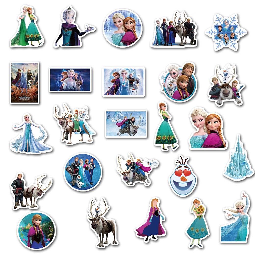 50 Pcs Stiker Graffiti Frozen Anna Aisha Tahan Air Untuk Dekorasi Skateboard Koper Notebook Cangkir Air