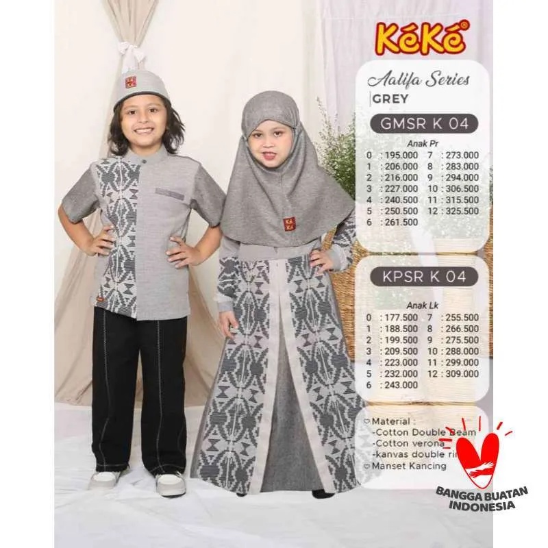 Keke Sarimbit Gamis Anak Perempuan 11 Tahun Alifa Series - Abu Abu