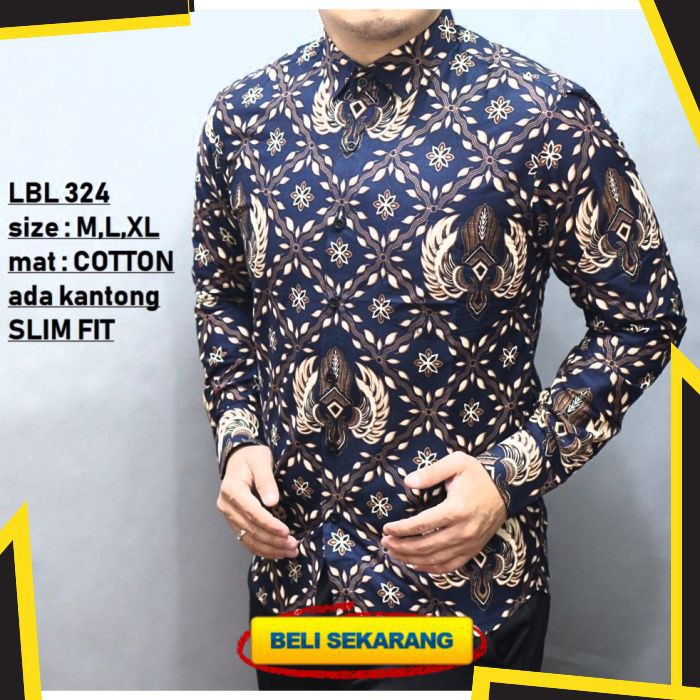 KEMEJA BATIK PRIA SLIM FIT LENGAN PANJANG BAJU BATIK SOLO LENGAN PANJANG LBL324