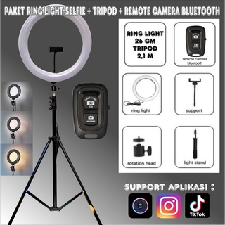 paket selfie paket tiktok MIXIO Ring Light 26cm + Light Stand Tripod 2M Selfie Livestreamer - PAKET remote camera bluetooth