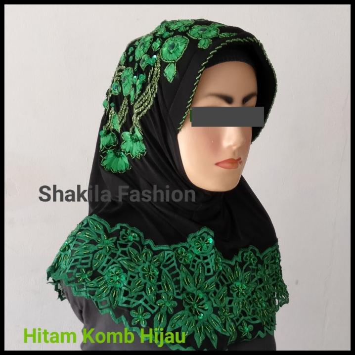 Bergo Motif Bahan Padang/Hijab Instant Motif Krancang Padang+Payet