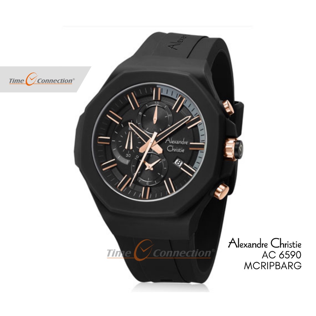Alexandre Christie AC 6590 MCRIPBARG Hitam Rosegold Original / Jam Tangan Pria Analog Karet / Black 