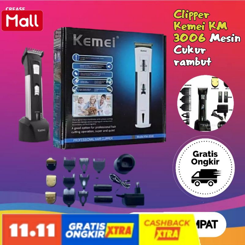 Clipper Kemei KM 3006 Mesin Cukur rambut kumis dan jenggot system cas kemei 3006