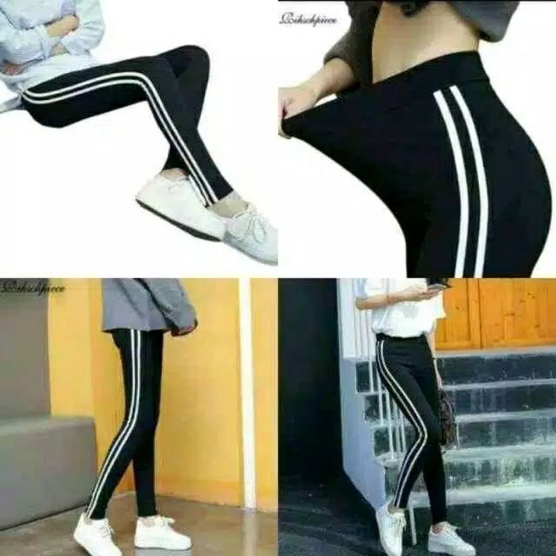 Scuba Pants/leajing stripe 2/ List Hitam Putih