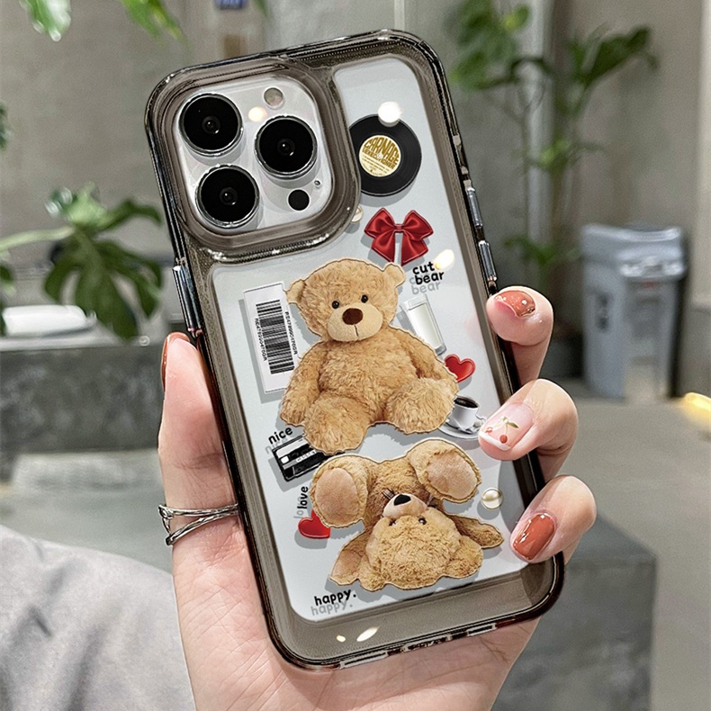 Transparent Soft Case Compatible for IPhone 14 13 12 11 Pro X XR XS Max 6 6S 7 8 Plus Cute Bear Casing TPU Silicone Phone Shockproof Cover