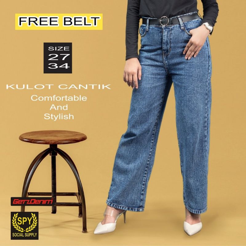 HIGHT WAIST KULOT SENOW BLUE PREMIUM JEANS + FREE BELT