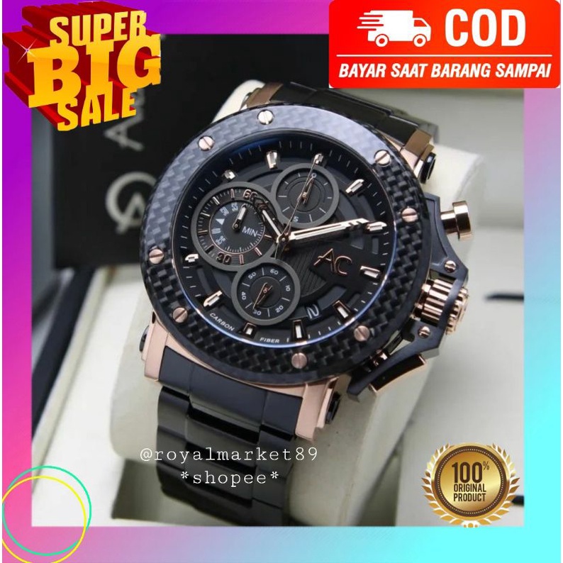 [WARNA LAIN GESER FOTONYA] ORI JAM TANGAN PRIA ALEXANDRE CHRISTIE CARBON MURAH RANTAI STAINLESS STEE