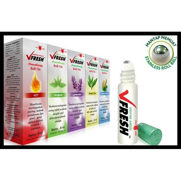 V Fresh Minyak Angin Roll On Aromatherapy | Lavender | Barley Mint | Greentea | Hot [ 8 ml ]
