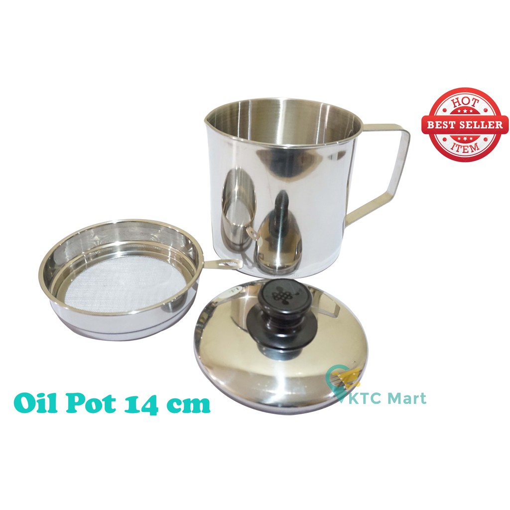 KTCmart - Oil Pot 14 Cm - Wadah Penyaring Minyak Goreng Tebal Stainless