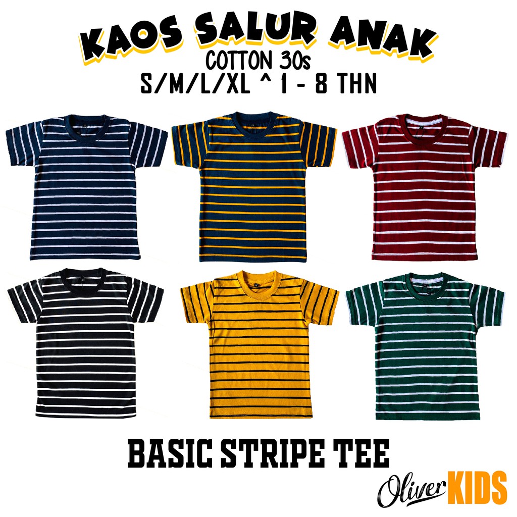 11 - 11 SALE - OLIVER KIDS - Kaos Salur Anak 1-8 Tahun Atasan Polos Garis Basic Stripe Tee Kids 1- 8 Tahun Original