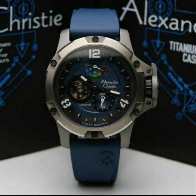 Jam tangan Alexandre Christie AC 6295 autometic limited edition rubber blue pria original