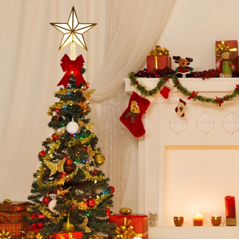 Ornamen Lampu Gantung Bentuk Pentagram Tenaga Baterai Untuk Dekorasi Pohon Natal