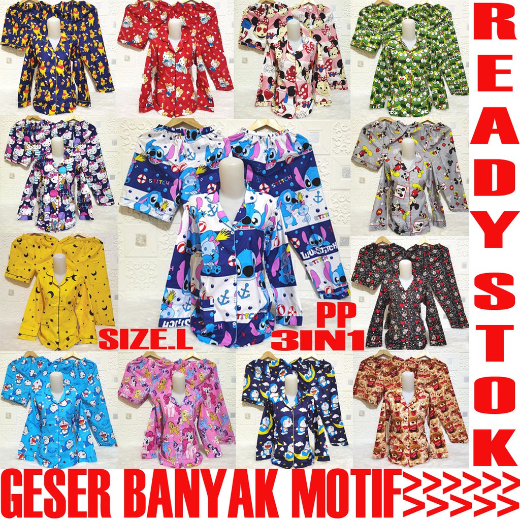 ISANNY PIYAMA SET SIZE L 3IN1 PP/PIYAMA MURAH/PIYAMA DEWASA/READY STOK