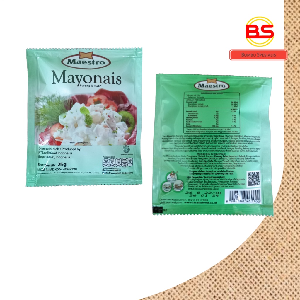 Mayonaise Sachet 25gr Maestro / 25 gr -  Tanpa Lemak