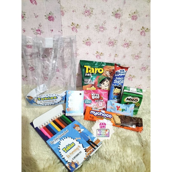 Hampers mewarna || hampers pensil warna | Souvenir ultah tas mika || Paket snack siuvenir