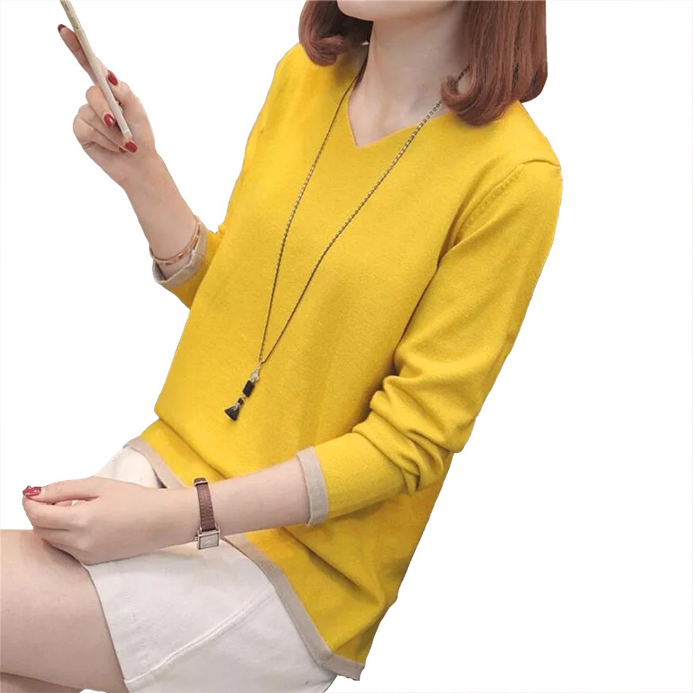 Sweater Rajut Tangan Panjang gaya Korea Leher V - XSHOP Vini