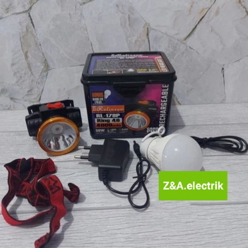 Senter Kepala LED RL-178P + bohlam 5W Head Lamp Cahaya Putih ROLINSON