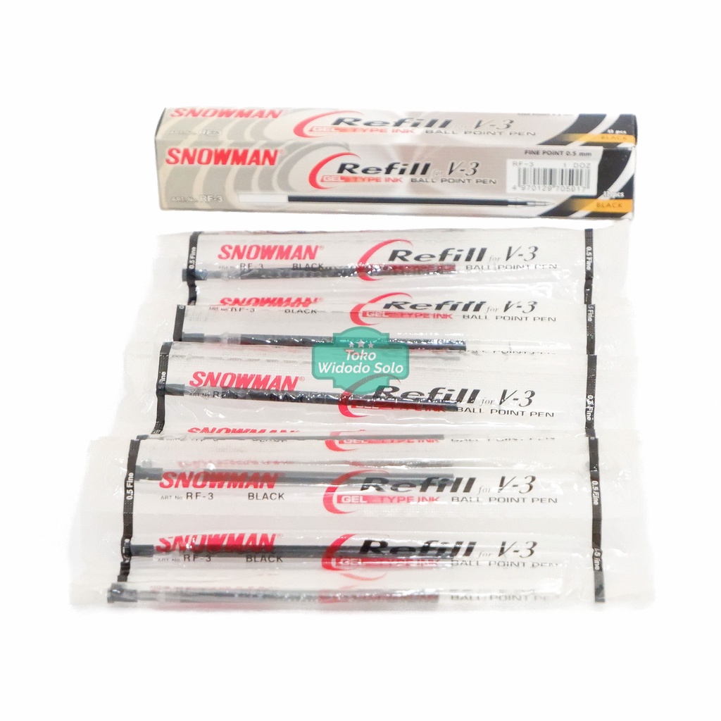 

1 LUSIN Isi Pulpen Snowman V3 RF3 Gel Hitam Bolpoin Ballpoint 0,5mm - 12 Buah