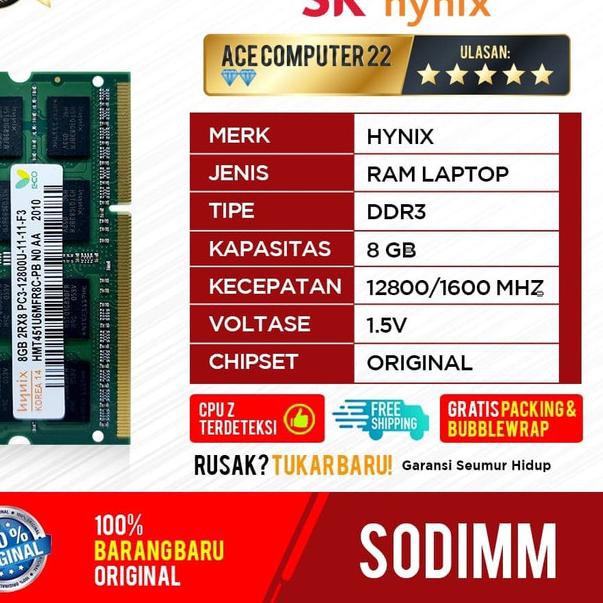 C Ram Hynix Sodimm Ddr3 8gb Non L Pc 12800 1600mhz C Shopee Indonesia