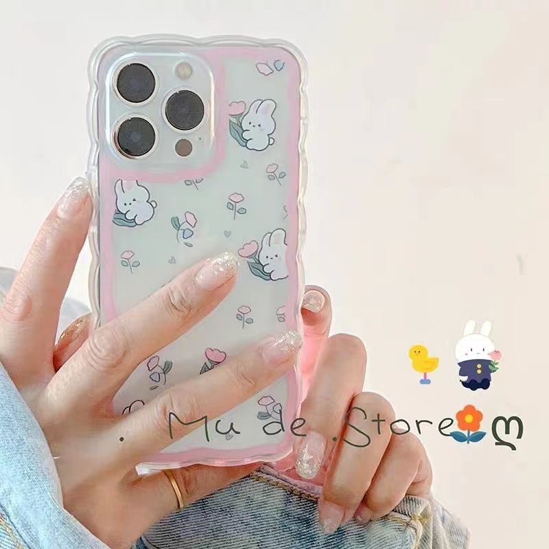 Soft Case Silikon TPU Transparan Motif Kelinci + Bunga Untuk IPhone 13 13pro Mini 12 11 Pro MAX 6S 7 8 Plus X XS XR