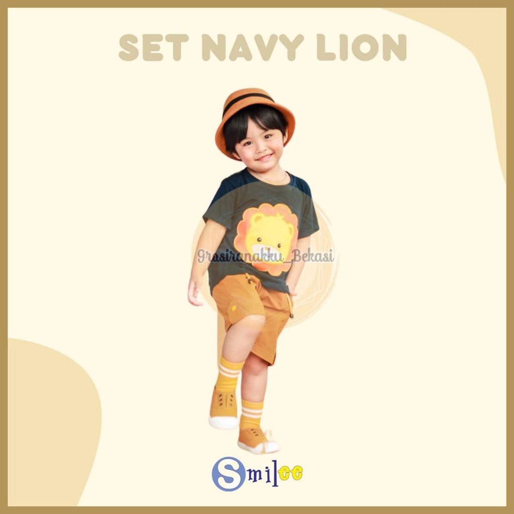 Setelan Anak Cowok Biru Navy Lion Size 1, 2, 3 thn Murah