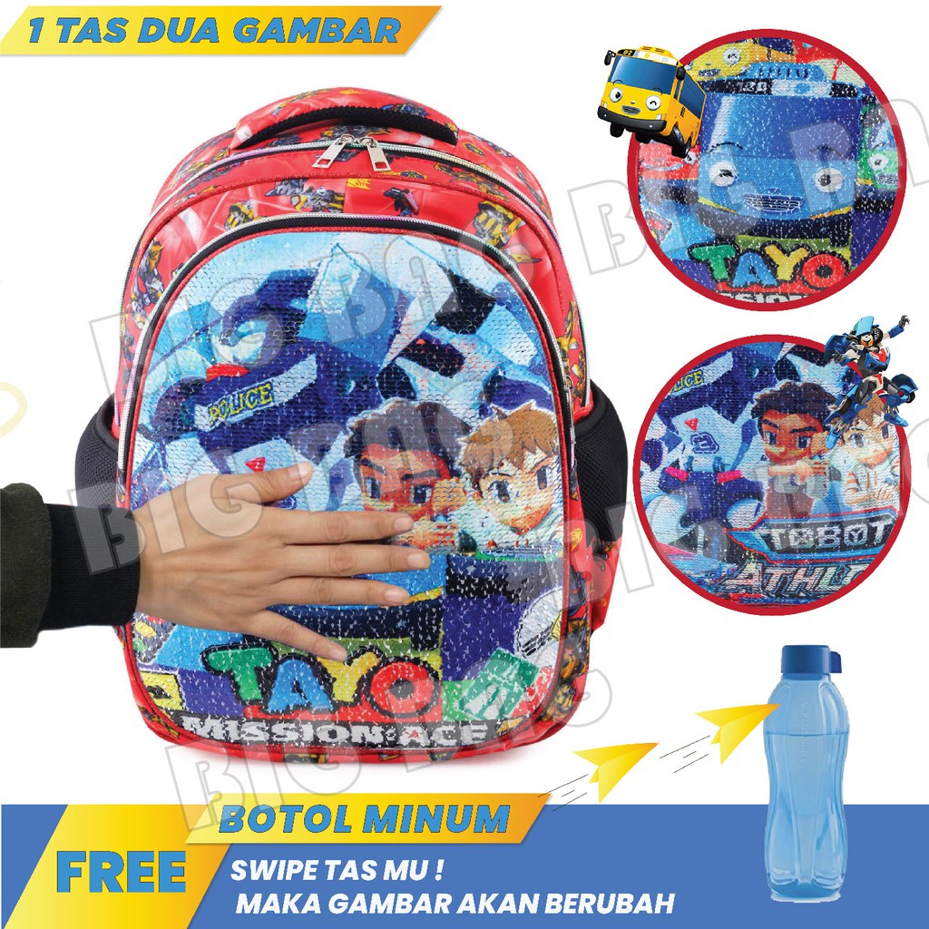 Tas Ransel Anak Laki Laki Karakter  - Tas Ransel Model Usap / Swipe + FREE BOTOL