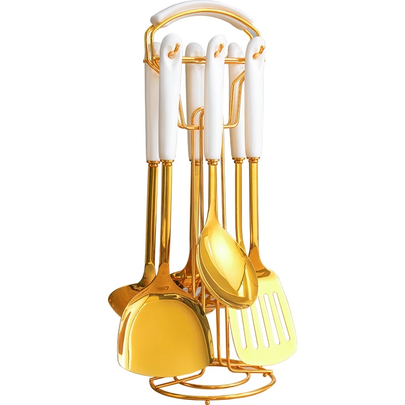 Emas Spatula Masak Gold Set 7 in 1 Marbled Peralatan Masak Gold Jade Set / Spatula Gold Marble  / Emas Elegant