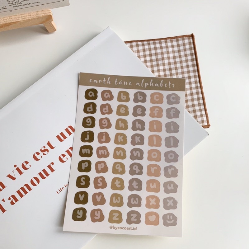 

earth tone alphabets sticker sheet // by.coco art